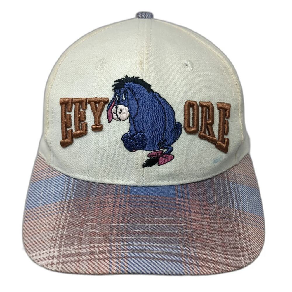 Disney Store Snapback Ivory Eeyore Plaid Brim Hat Winnie Pooh Disney Fan Vintage